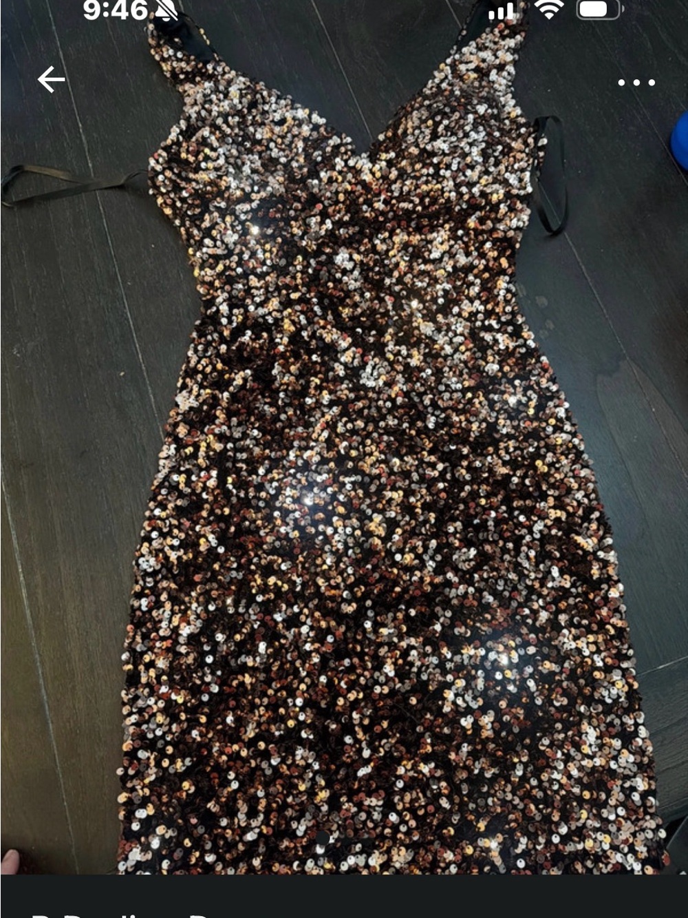 B Darlin Black Sequin Slip Dress with Gold & Silver Accents